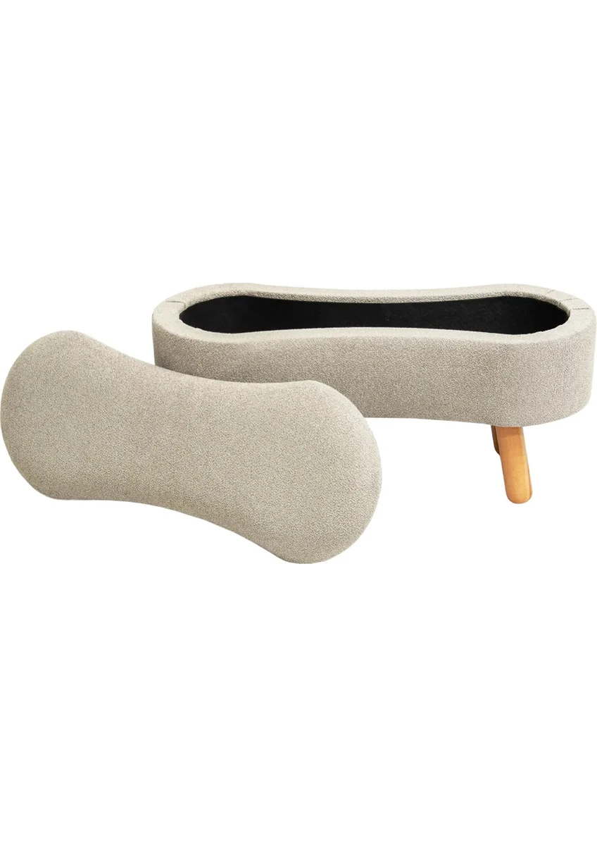 Scala Sandıklı Bohem Ahşap Ayaklı Puf/Bench, Sütlü Kahve